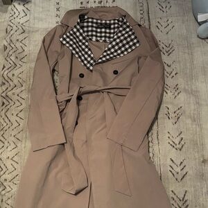 SHEIN Brown Trench Coat with Checkered Lining